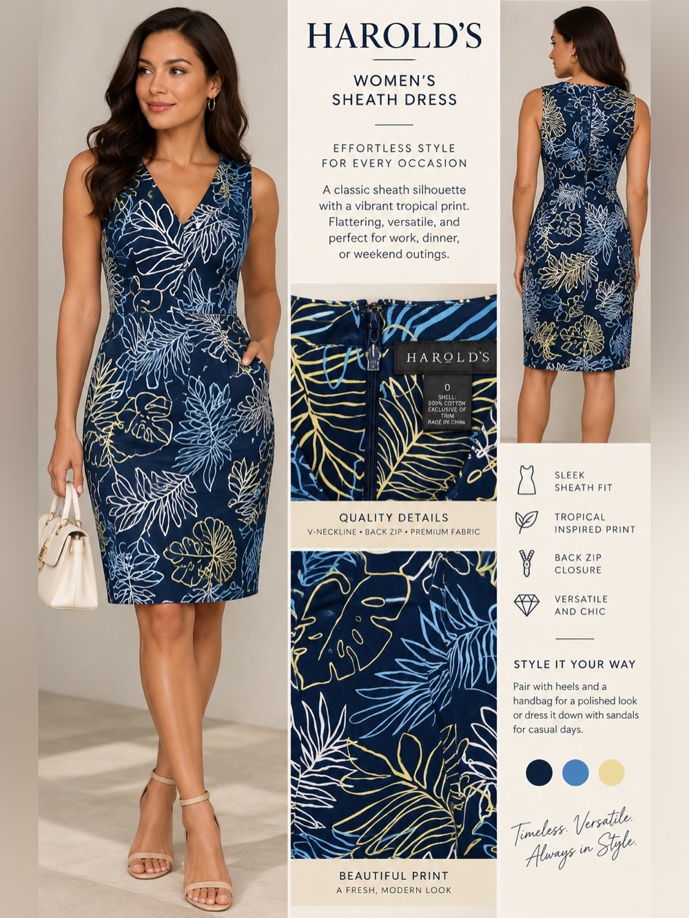 Harold's Women's Navy Tropical Sheath Dress size 0